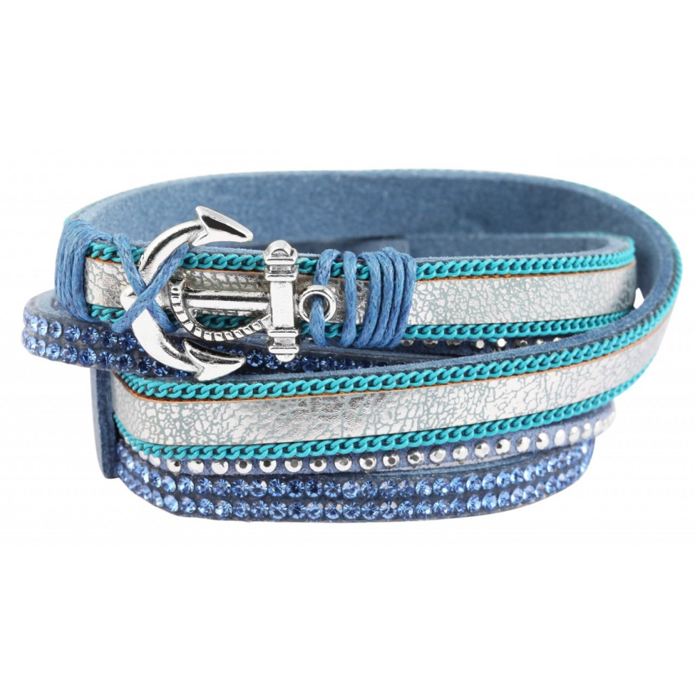 OEM Βραχιόλι τυλιγόμενο από δερματάκια και μεταλλική άγκυρα