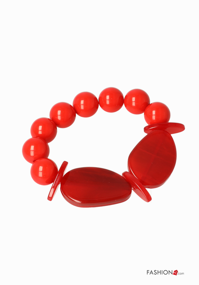 OEM Ελαστικό βραχιόλι με κόκκινες κοκάλινες πλακέ και στρογγυλές χάντρες